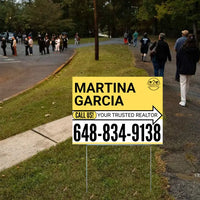Realtor Yard Signs - Simple Mustard Yellow White Right Arrow with Logo Design YardSigns.com