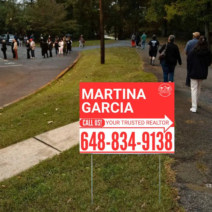 Realtor Yard Signs - Simple Red White Right Arrow with Logo Design YardSigns.com