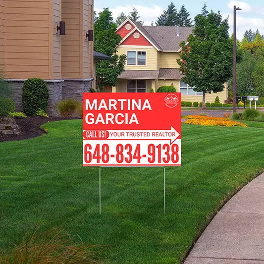Realtor Yard Signs - Simple Red White Right Arrow with Logo Design YardSigns.com