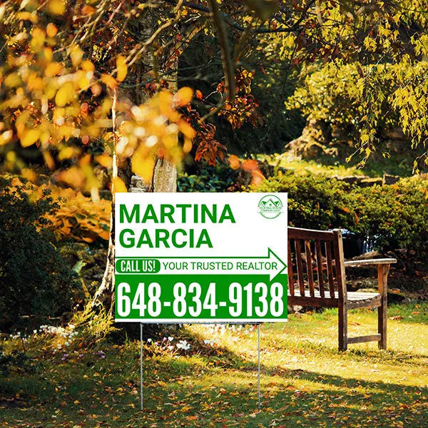 Realtor Yard Signs - Simple White Green Right Arrow with Logo Design YardSigns.com