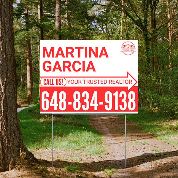 Realtor Yard Signs - Simple White Red Right Arrow with Logo Design - YardSigns.com