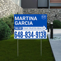 Realtor Yard Signs - Simple Blue White Right Arrow with Logo Design YardSigns.com