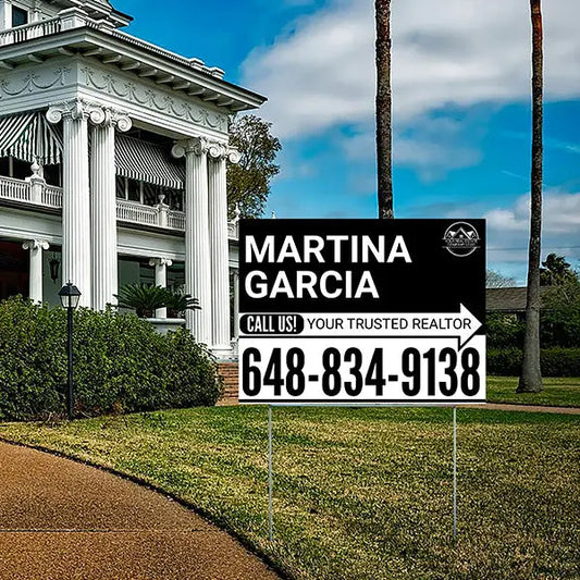 Realtor Yard Signs - Simple Black White Right Arrow with Logo Design YardSigns.com