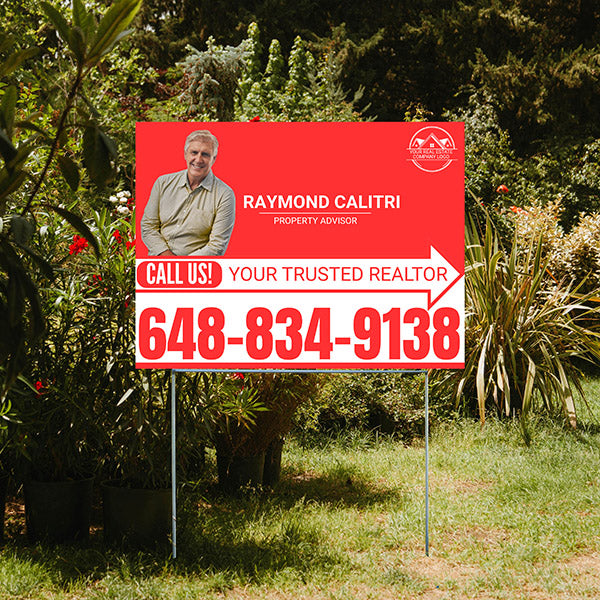 Realtor Yard Signs - Simple Red White Right Arrow with Image and Logo Design - YardSigns.com