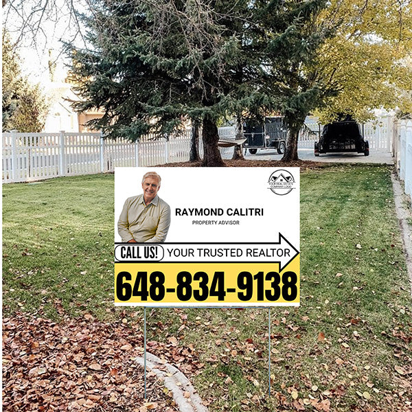 Realtor Yard Signs - Simple White Mustard Yellow Right Arrow with Image and Logo Design - YardSigns.com