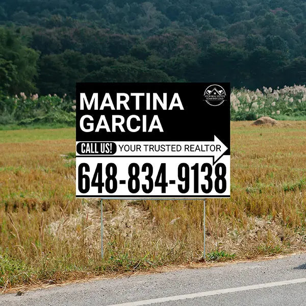 Realtor Yard Signs - Simple Black White Right Arrow with Logo Design YardSigns.com