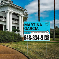 Realtor Yard Signs - Simple Aqua Blue White Right Arrow with Logo Design YardSigns.com