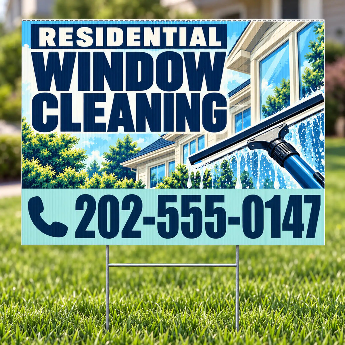 Expert Window Cleaning Services - Residential Window Cleaning Yard Sign - Navy & Aqua - 24 x 18