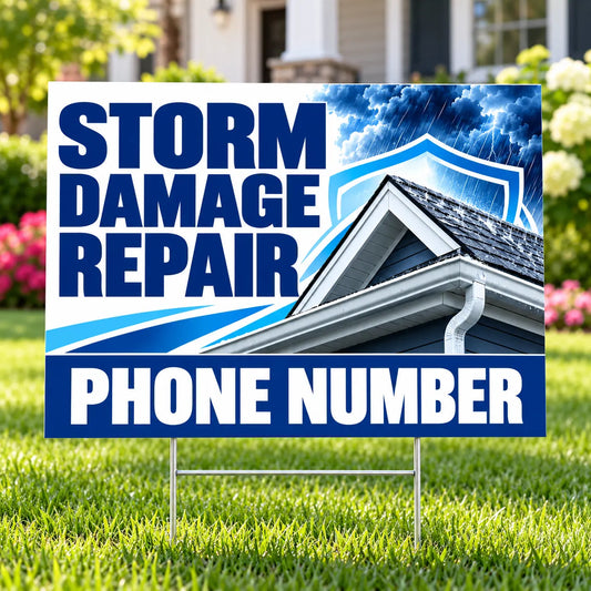Roofers Signs - Storm Damage - Blue YardSigns.com
