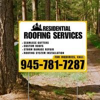 Roofers Signs - Seamless Gutters, Custom Roofs, Storm Damage Repair, Roofing System Installation - Plain White Mustard Gold Design YardSigns.com