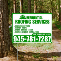 Roofers Signs - Seamless Gutters, Custom Roofs, Storm Damage Repair, Roofing System Installation - Plain White Green Design YardSigns.com