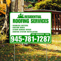 Roofers Signs - Seamless Gutters, Custom Roofs, Storm Damage Repair, Roofing System Installation - Plain White Green Design YardSigns.com
