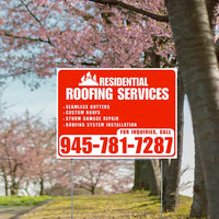 Roofers Signs - Seamless Gutters, Custom Roofs, Storm Damage Repair, Roofing System Installation - Plain Chili Red White Design YardSigns.com