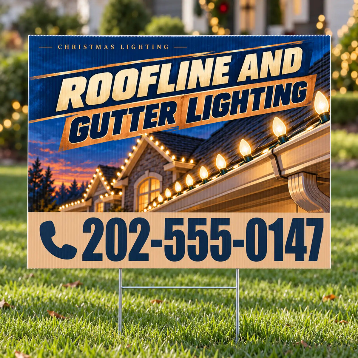 Holiday Signs - Christmas Lights Installation - Roofline and Gutter Lighting Yard Sign - Midnight & Copper - 24 x 18