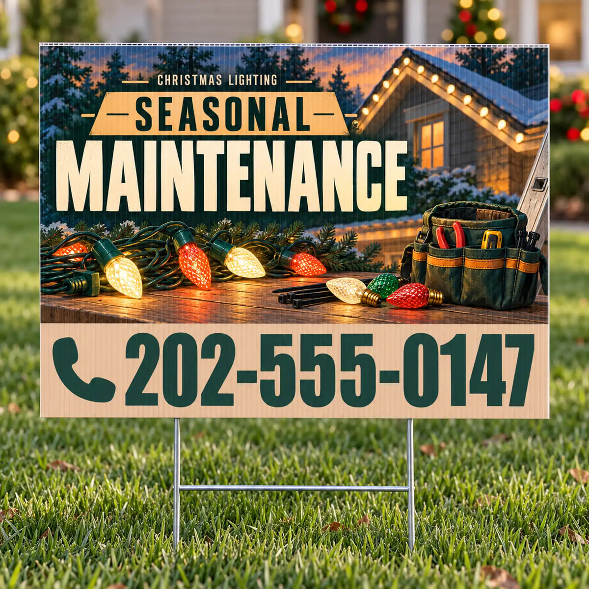 Holiday Signs - Christmas Lights Installation - Seasonal Maintenance Yard Sign - Spruce & Apricot - 24 x 18