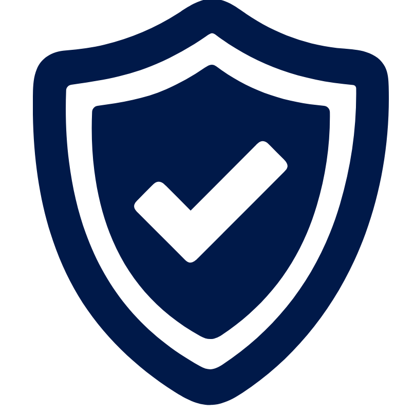 Shield icon with a check mark on a white background