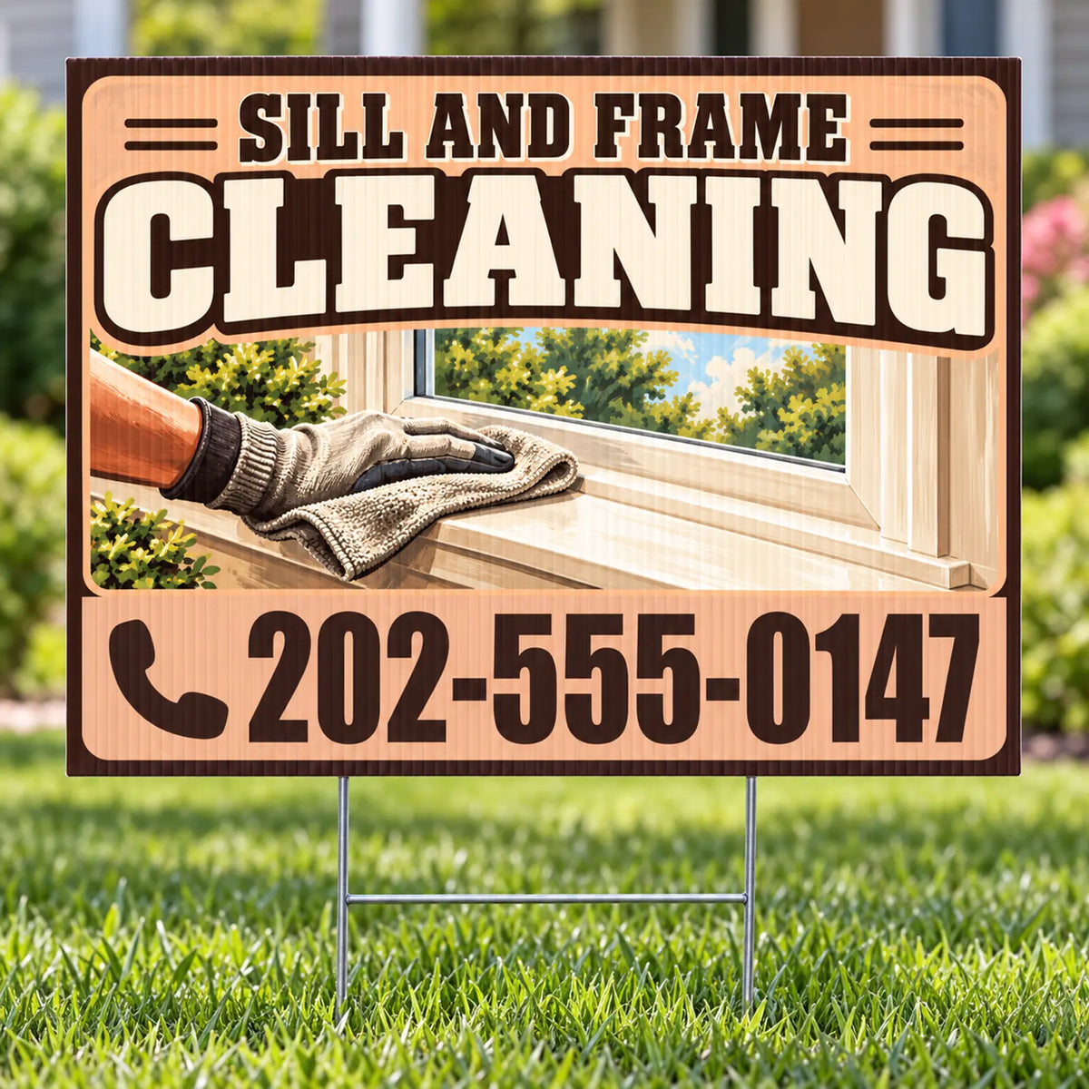 Expert Window Cleaning Services - Sill and Frame Cleaning Yard Sign - Espresso & Peach - 24 x 18