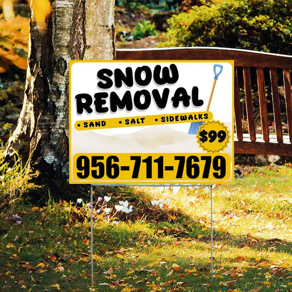 Snow Removal - Sand, Salt, Sidewalks with Price Tag - Plain Mustard Gold White YardSigns.com