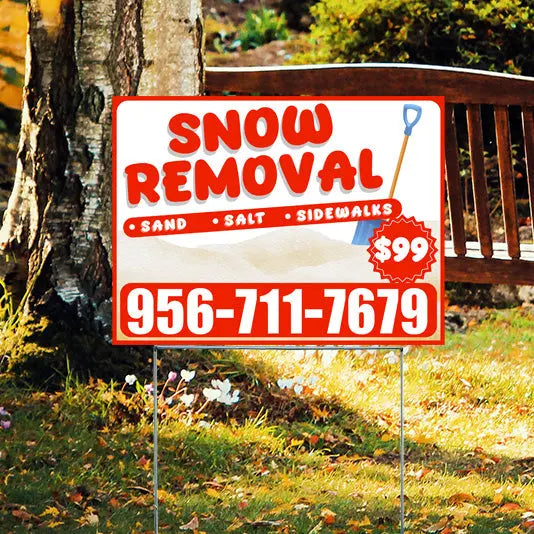 Snow Removal - Sand, Salt, Sidewalks with Price Tag - Plain Chili Red White YardSigns.com