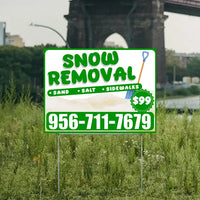 Snow Removal - Sand, Salt, Sidewalks with Price Tag - Plain Green White YardSigns.com