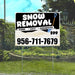 Snow removal service sign with contact number 956-711-7679, offering sand, salt, sidewalks for $99.