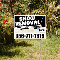 Snow Removal - Sand, Salt, Sidewalks with Price Tag - Plain White Black YardSigns.com