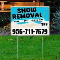 Snow Removal - Sand, Salt, Sidewalks with Price Tag - Plain White Aqua Blue YardSigns.com