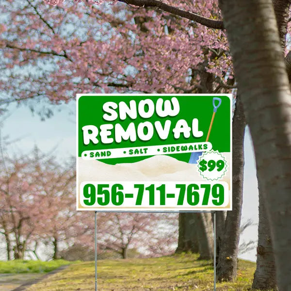 Snow Removal - Sand, Salt, Sidewalks with Price Tag - Plain White Green YardSigns.com