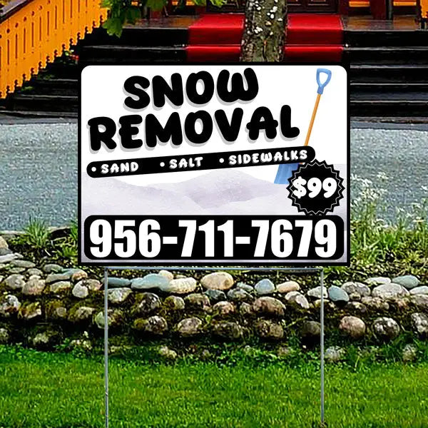 Snow Removal - Sand, Salt, Sidewalks with Price Tag - Plain Black White YardSigns.com