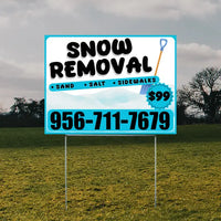Snow Removal - Sand, Salt, Sidewalks with Price Tag - Plain Aqua Blue White YardSigns.com