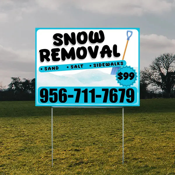 Snow Removal - Sand, Salt, Sidewalks with Price Tag - Plain Aqua Blue White YardSigns.com