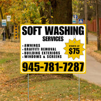 Soft Washing - Awnings, Graffiti Removal, Windows & Screens with Price Tag - Plain Mustard Gold White Design YardSigns.com