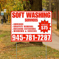 Soft Washing - Awnings, Graffiti Removal, Windows & Screens with Price Tag - Plain White Chili Red Design YardSigns.com