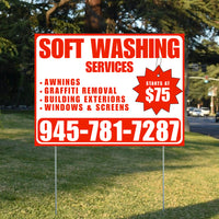 Soft Washing - Awnings, Graffiti Removal, Windows & Screens with Price Tag - Plain White Chili Red Design YardSigns.com