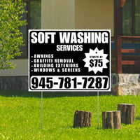 Soft Washing - Awnings, Graffiti Removal, Windows & Screens with Price Tag - Plain White Black Design YardSigns.com