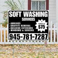 Soft Washing - Awnings, Graffiti Removal, Windows & Screens with Price Tag - Plain White Black Design YardSigns.com