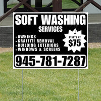 Soft Washing - Awnings, Graffiti Removal, Windows & Screens with Price Tag - Plain White Black Design YardSigns.com