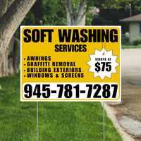 Soft Washing - Awnings, Graffiti Removal, Windows & Screens with Price Tag - Plain White Mustard Gold Design YardSigns.com