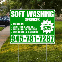 Soft Washing - Awnings, Graffiti Removal, Windows & Screens with Price Tag - Plain White Green Design YardSigns.com