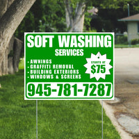 Soft Washing - Awnings, Graffiti Removal, Windows & Screens with Price Tag - Plain White Green Design YardSigns.com