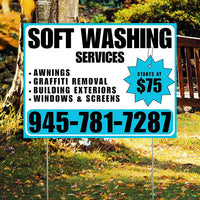 Soft Washing - Awnings, Graffiti Removal, Windows & Screens with Price Tag - Plain White Aqua Blue Design YardSigns.com