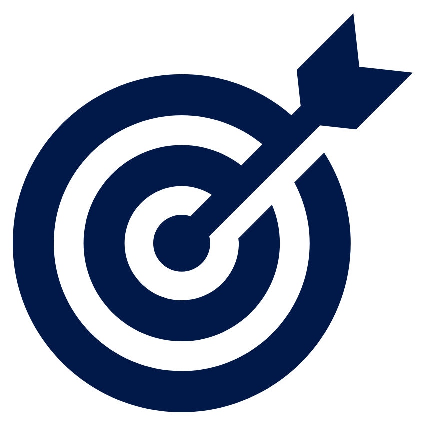Navy blue target icon with a white arrow in the center on a white background