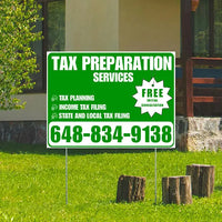 Tax Preparation Services - Tax Planning, Income Tax Filing, State and Local Tax Filing with Free Initial Consultation - Plain Green White Design YardSigns.com