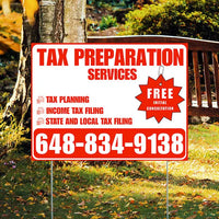 Tax Preparation Services - Tax Planning, Income Tax Filing, State and Local Tax Filing with Free Initial Consultation - Plain White Chili Red Design YardSigns.com