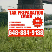Tax Preparation Services - Tax Planning, Income Tax Filing, State and Local Tax Filing with Free Initial Consultation - Plain White Chili Red Design YardSigns.com