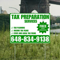 Tax Preparation Services - Tax Planning, Income Tax Filing, State and Local Tax Filing with Free Initial Consultation - Plain White Green Design YardSigns.com