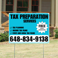 Tax Preparation Services - Tax Planning, Income Tax Filing, State and Local Tax Filing with Free Initial Consultation - Plain Aqua Blue White Design YardSigns.com