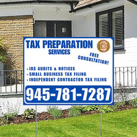 Tax Preparation Services - IRS Audits & Notices, Small Business Tax Filing, Independent Contractor Tax Filing - Plain Blue White Design YardSigns.com