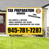 Tax Preparation Services - IRS Audits & Notices, Small Business Tax Filing, Independent Contractor Tax Filing - Plain Mustard Gold White Design YardSigns.com