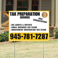 Tax Preparation Services - IRS Audits & Notices, Small Business Tax Filing, Independent Contractor Tax Filing - Plain Mustard Gold White Design YardSigns.com